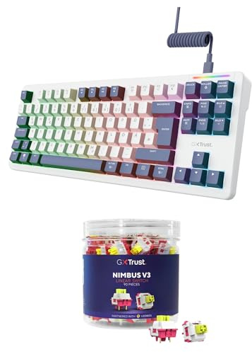 Bundle GXTrust 872 Xyra Gasket TKL Mechanische Tastatur QWERTZ Layout, Hot-Swap Creamy Gaming Tastatur + LEOBOG Nimbus V3 Linearer Schalter, 30gf Clacky Switches 5 Pin, 90 Stück