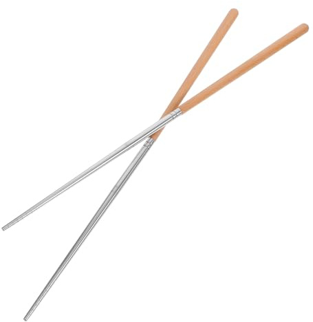 MUSISALY Stainless Steel Cooking Chopsticks with Wooden Handle 1 Pair Long Handle Frying Chopsticks Heat Resistant Non-Slip Chinese Chopsticks for Hot Pot Noodle Serving and Kitchen Use