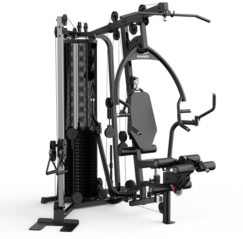 HAMMER Kraftstation Autark 6000 ´26 - Studio-Trainingsturm, Push & Pull-Modul, Seilzugturm mit höhenverstellbarem Kabelzug, 100 kg Gewichteblock verteilt auf 20 Platten à 5 kg