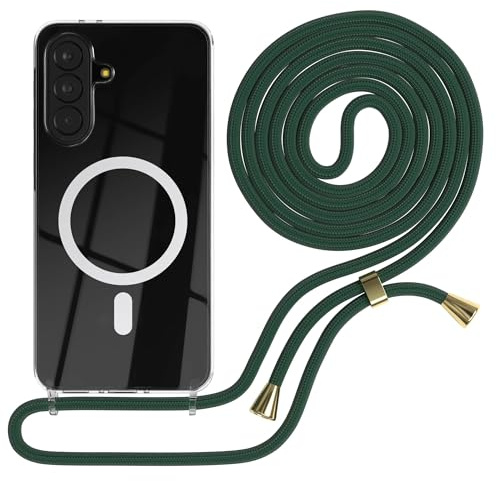 EAZY CASE - Handykette kompatibel mit Galaxy A37 Kette zum Umhängen Stoßfest Handyhülle für Galaxy A37 Silikon Hülle mit Band Handytasche Transparent als Fallschutz in Grün