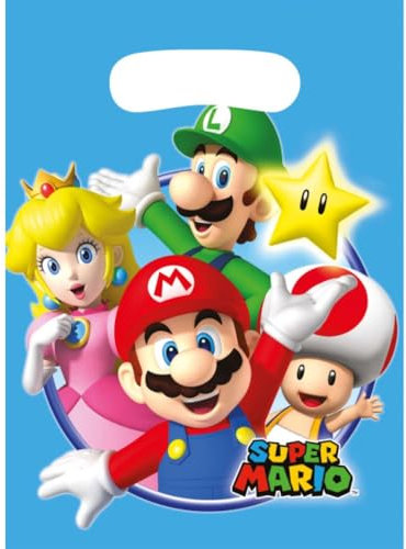 Amscan 9901541 - Partytüten Super Mario, 8 Stück, 23 x 16,5 cm, Mitgebsel, Kindergeburtstag, Blau