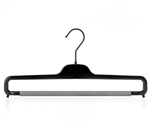 Mainetti Appendini per Pantaloni, Jeans, Uomo Donna, Grucce in Plastica, Sottili, Salvaspazio, con Barra Porta Pantaloni in Spugna Antiscivolo, Set di 10 pezzi, Nero Lucido con Gancio Nero, 38cm