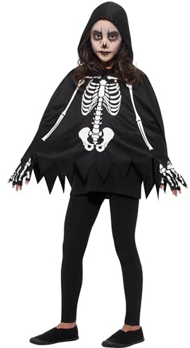 Smiffys Skeleton Kit, Black & White with Poncho & Gloves, Halloween Child Fancy Dress, Skeleton Dress Up Accessories
