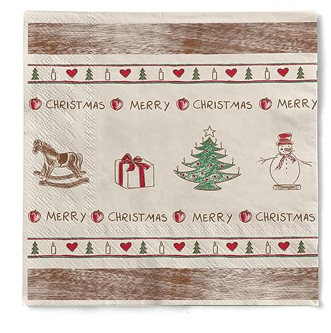 Sovie HOME Serviette Nostalgie aus 3-lagigem Tissue, Einweg Weihnachtsserviette Winterlich, ideal für Advents- & Weihnachtsfeiern, 33 x 33 cm, 20 Stück