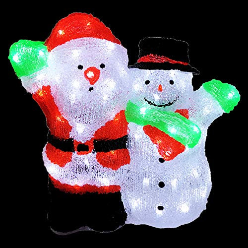 Weihnachtsmann mit Schneemann Acryl Beleuchtung Figur Strombetrieb Außenbeleuchtung kaltweiß 90 LEDs