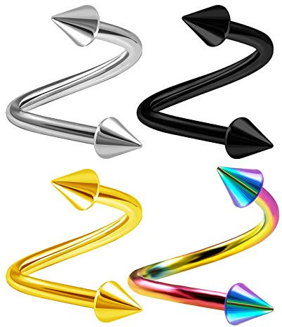 KJM FASHION 4 Stk Stahl Eloxiert Spirale Ohr 1.6 mm 14 Gauge 12mm 1/2 4mm Spitzen Helix Cartilage Lip Tragus Ohrringe Piercing Schmuck 2988