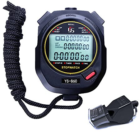 LAOPAO Stoppuhr,60 Stück Speicherdaten 1/100 Sekunden Precision Digitaler Timer mit Stumm Modus und Shutdown Funktion Pfeife für Sporttrainer,Schiedsrichter,Sportler,Fußballspieler,Läufer