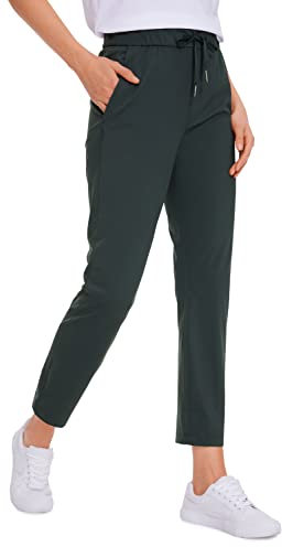 CRZ YOGA Damen Sweathose Taschen Sporthose Leichte Atmungsaktive Jogginghose Lang Hose mit Tunnelzug - 70cm Melanit 42