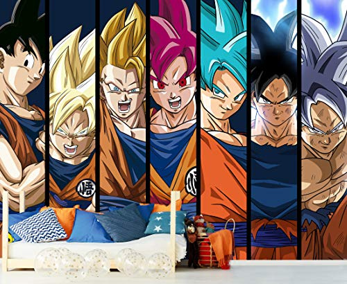 Photo murale en vinyle et papier peint Dragon Ball Super Formes Goku Produit officiel Plusieurs mesures Papier peint photo mural Produit original Décoration intérieure DBS 400x300cm