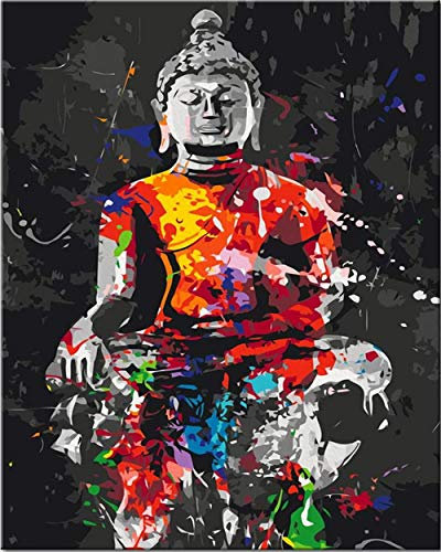 PPTRTYQ Peinture à l'huile par Numéro Adulte - Bouddha Zen Religieux coloré - DIY Peinture par Numéro Enfant Seniors Jouets de Peinture Cadeaux Cadeau Décoration de Maison 40x50cm