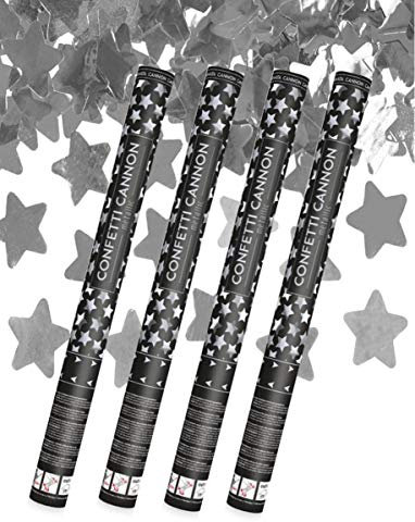 4x XXL (60 cm) Partykanone Partypopper Streamer ®Auto-schmuck (Sterne silber)