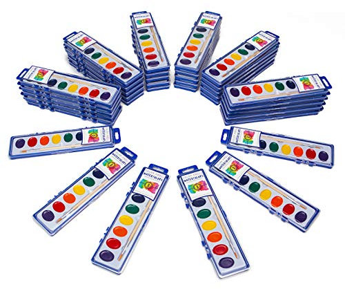 36 Sets of Watercolour Paint Packs with Wood Brushes in 8 Washable Colours