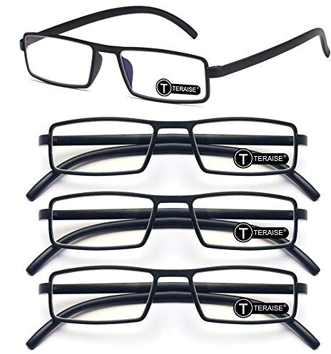 TERAISE Mise à jour Lunettes de lecture bloquant la lumière bleue 4-Pack Compactes/Légères Lecteurs de lecture Lunettes anti-rayons pour ordinateur et téléphone portable(3.5X)