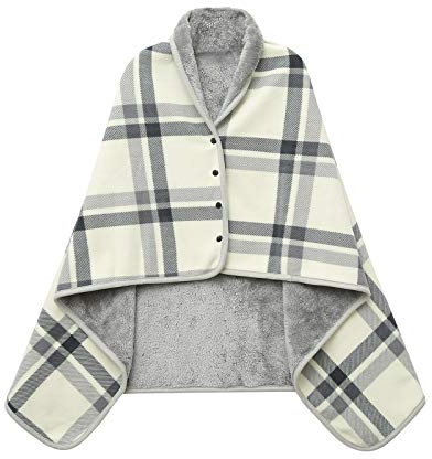 XING YE CHUAN Fleece Wearable Blanket, Comfy Poncho Throw with Buttons, Plush Sleeveless Blankets, for Women Cape Wrap Cover for Lightweight Microfiber Plaid Design (White)