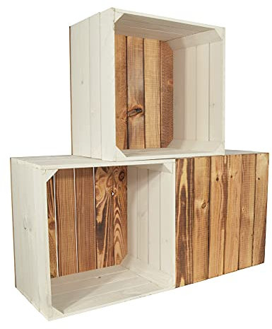 CHICCIE 3 Set Weinregal Wino aus Holz - Greta Geflammt Weiß Holzkiste