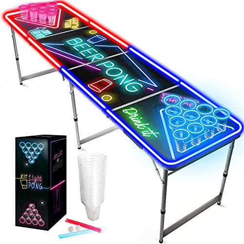 Beer Pong Offizielles Spotlight Kit Pack | Neon | Leuchtender B-Pong Tisch + 22 Amerikanische Becher + 24 Sticks + 2 Fluo Bälle | Komplettset | Premium Qualität | OriginalCup®