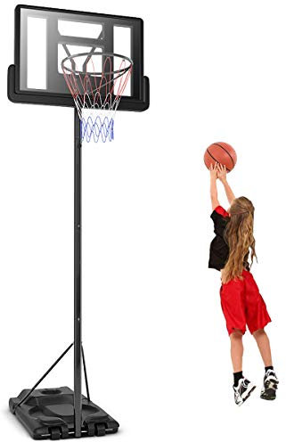 GOPLUS Panier de Basket, Hauteur Réglable 180-305cm, Panier de Basket Mobile avec Panneau Arrière Incassable, Sol Remplissable, Extérieur Intérieur pour Enfants Adultes