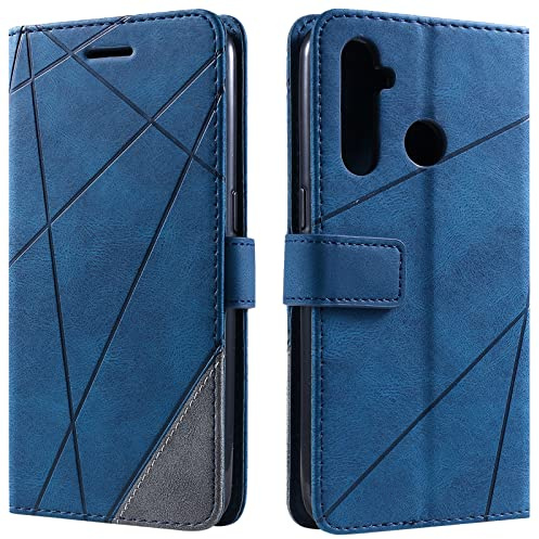 Vankii Funda para OPPO Realme 5 Pro/Realme Q, Billetera Carcasa Protectora Libro Tapa Silicona Bumper PU Cuero Cartera Case Flip Cierre Magnético Leather Soporte Wallet Antigolpes Cover (Azul)