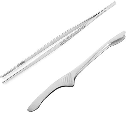 WYAN 2 Pcs Tongs Kitchen and Cooking Tong, Long Stainless Steel Grill Tweezers, Fine Straight Cooking Tweezer Tongs, Meat Tong