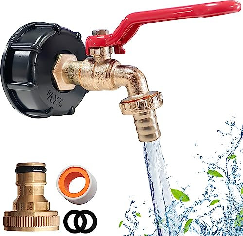 IBC Tank Zubehör 3/4'' Brass IBC Auslaufhahn IBC Tank Adapter IBC Valve for S60x6 Wassertank 1000L IBC Adapter Gartenschlauch Wassertank Schlauchanschluss Ersatz Für IBC Regentonnen (3/4 A)