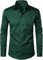 PARKLEES Men's Urban Stylish Casual Business Slim Fit Long Sleeve Button Up Dress Shirt with Pocket Dark Green L
