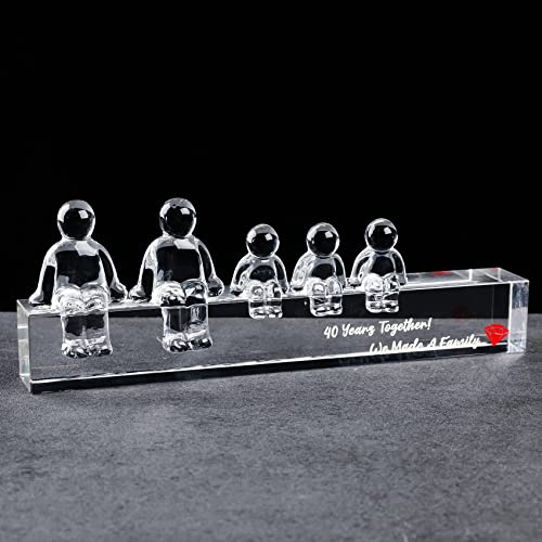 Movdyka Crystal 40th Ruby Anniversary Wedding Gifts for Him Her Wife | 3 Children, Glass 40 Year Anniversary Presents, 40 Years Together We Made A Family Figurines for Parents, Home Ornament