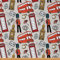 London Stoff von The Yard Klassisches englisches Doodle Big Ben Regenschirm Fahrrad Polsterstoff für Stühle und Heimwerkerprojekte Retro UK Thema Dekorativer wasserdichter Stoff 92x150cm Grau Rot
