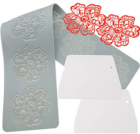 Woohome Hohle Blüten Silikonform Fondant Formen Silikon Spitzen Matte, DIY Silikon Kuchen Spitzenform für Kuchenrand Dekoration, 3D Spitzenmuster Schokolade, Fondant