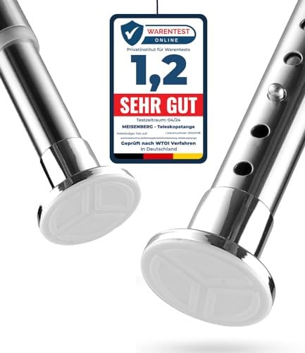 MEISENBERG Tringle à Rideaux Sans Percage Extensible – Acier Inoxydable Barre Rideau Douche, Telescopique à Pression Réglable, Ajustable pour Vetements, Fenêtre, Salle De Bain, Chambre (260-310 cm)