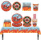 ZOOMIL Camion de Pompier Vaisselle, Set de Vaisselle pour Fête des Pompiers, Assiettes, Nappe, Gobelets, Pailles, Serviettes, Décor de Fête Prénatale d'Anniversaire 8 Invités
