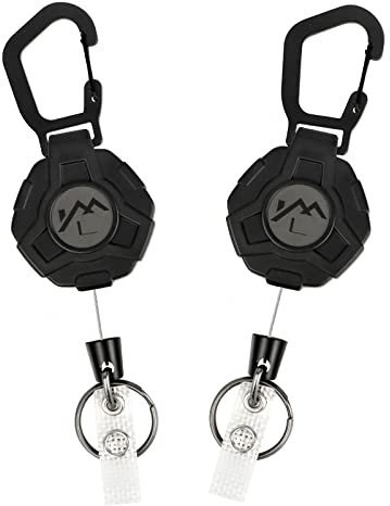 2 Pièces Porte-clés Rétractable Enrouleur, Porte badge mousqueton robuste Yoyo, bobine de badge d'identité tactique avec cordon rétractable en acier de 70cm, porte-cartes clés, Traction 8.6 oz