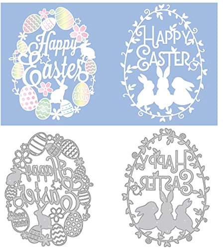 BENECREAT 2 Stück Frohe Ostern Karbonstahl-Stanzformen Schablonen, 2 Arten Osterhasen-Ei-Metallschnitt-Schablonen Für DIY Scrapbooking, Fotoalbum, Dekorative Prägepapierkarte