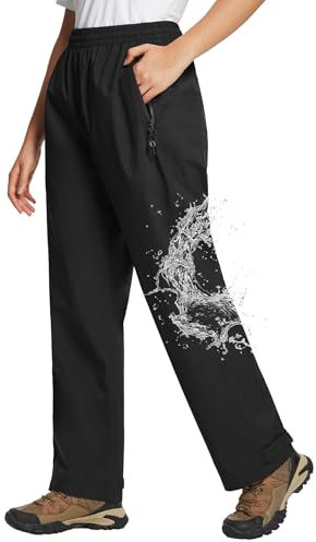 baleaf Regenhose Damen Wasserdicht 10000mm H2O Atmungsaktiv Überziehhose Leichte Wanderhose Trekkinghose Winddicht Fahrrad Outdoor Trekking Schwarz XL