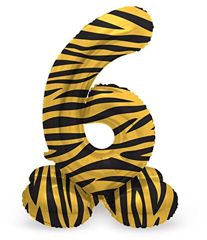 Folat 63956 Luftballon Geburtstag Stehender Ziffer Zahl 6 Tiger Chic Löwe Braun Schwarz 72 cm - Decoration Geburtstagdeko, Ballon Zahl, Kein Helium erforderlich