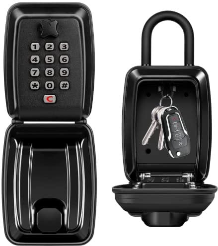 WACCET Boite a Clefs Securisee Exterieur Boite à Clé Grande avec Combinaison Code 12 Chiffres Boite à Clé Sécurisée Étanche Résistant aux Intempéries Coffre a Clef pour Maison Garage Bureau (Noir)