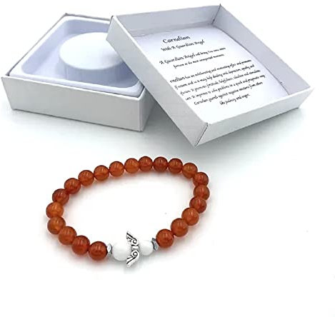 Handgefertigtes Karneol Edelstein Armband mit Schutzengel in Geschenkbox | Glück Liebe Energie Familie