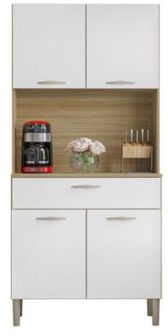 KITS PARANA Buffet de Cuisine 4 Portes 1 Tiroir Chêne et Blanc L 74.5 H 170.5 P 36.3 cm