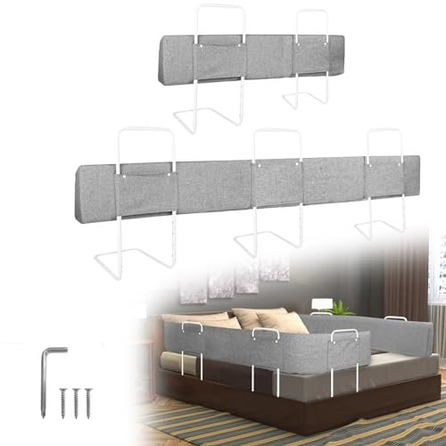 NAIZY Rausfallschutz Bett 180cm Bettgitter Bettschutzgitter 5 Loch Höhenverstellbar-Form Einstellbar Bettumrandung Leinengrau Bettkantenschutz Kinderbett Absturzsicheres