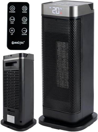 MalTec Heizlüfter 2000W Timer, LED Anzeige, Fernbedienung, Elektrisches Heizgerät, 90° Oszillation, 4 Betriebsmodi, Überhitzungsschutz, 15-45°C, Schwarz