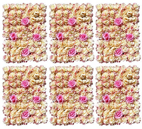 6 PCS Dekorative Künstliche Blumen Romantische Wandhintergrund Hochzeit, Seidenblumen Künstliche Blumen Wanddeko Kunstblumen Wandpaneel , 3D Kunstblumen Blumenwandmatte Blumenwand Paneele (Gelb)
