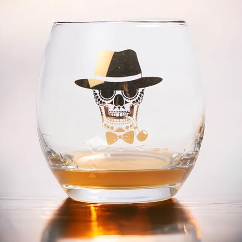 Catrinaz® - Vasos de whisky con calavera dorada, 4 unidades, 35 cl, cristal único, exclusivo de Catrinaz®
