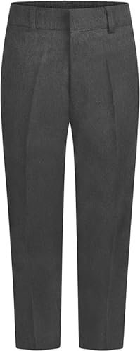 Gadgets Mafia Boys Trousers Elasticated Pull Up Generous Fit Plus Size School Trousers Zip & Clip, Belt Loops (4-5 Grey)