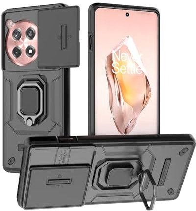 UPLAI Funda para OnePlus 12R 5G, Antigolpes Armadura Carcasa con Deslizar Cámara Cover y 360° Giratorio Metal Soporte, Premium TPU + PC Duradero Estuche Caso. Negro