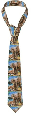 EdWal Herren-Krawatte, Motiv: England-Symbole, modische Krawatte, lustige Krawatte, für Hochzeit, Party, Meeting-Outfit, Elefant und Giraffe, One size