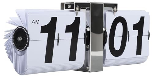 Flip Uhr Retro Minimalistisches Tischuhr Batteriebetrieben Klappuhr große Zahlen Kreative Flip Clock 12 H Kleine Schreibtischuhr für Zuhause Büro Dekoration (White)