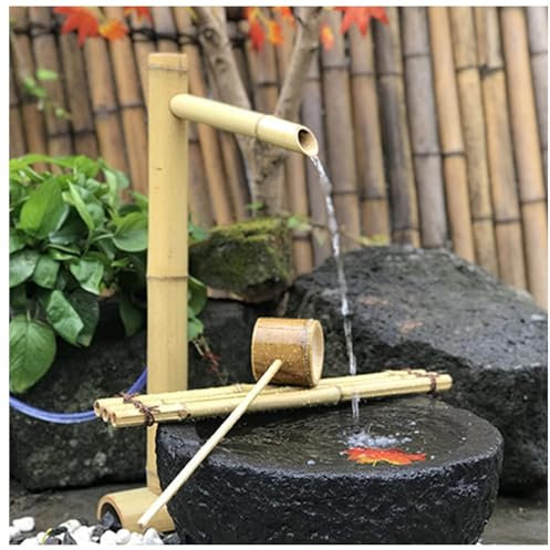 Fontanella In Bambù Zen, Fontana Da Giardino Esterno, Laghetto Da Giardino Fontana Decorazione Del Giardino Giapponese Con Pompa A Dondolo Paesaggio Acquatico 45 * 70cm