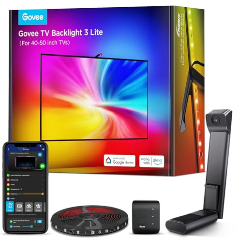 Govee TV Backlight 3 Lite with Camera Fisheye Correction, 2.4m for 40-50 Inch TVs, RGBICW TV LED Backlight, 4-in-1 Beads, WiFi, Work with Voice Assistant Alexa&App Controls