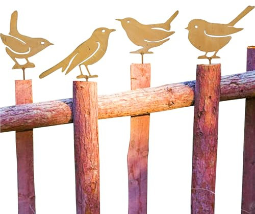 Colorich 4 Pcs Rusty Bird Garden Decorations for Fence with Screw for Screwing in Wood, Metal Garden Ornaments, Garden Fence Ornaments Outdoor for Fields, Parks, Hotels, Garden Stakes Decorative