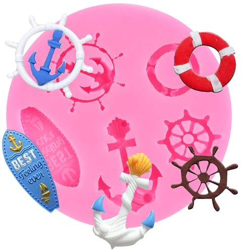 XMOLDNMS Anker Ruder Silikonform Rettungsring Surfbrett Fondant Formen für Kuchendekoration Cupcake Topper Süßigkeiten Schokolade Gummipaste Polymer Clay