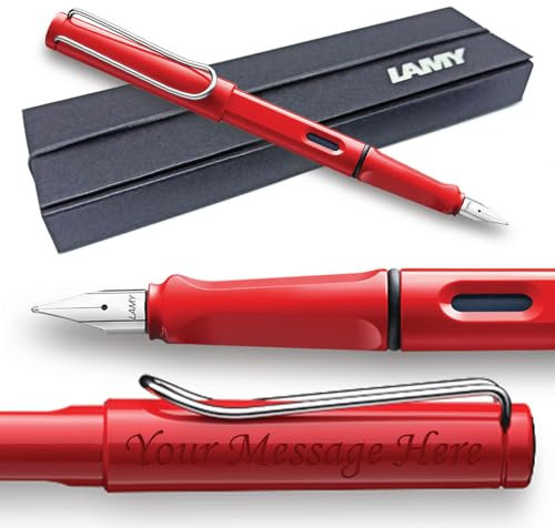Fountain Pen Lamy Safari - Personalised with Engraving (Left Handed Nib, Red)